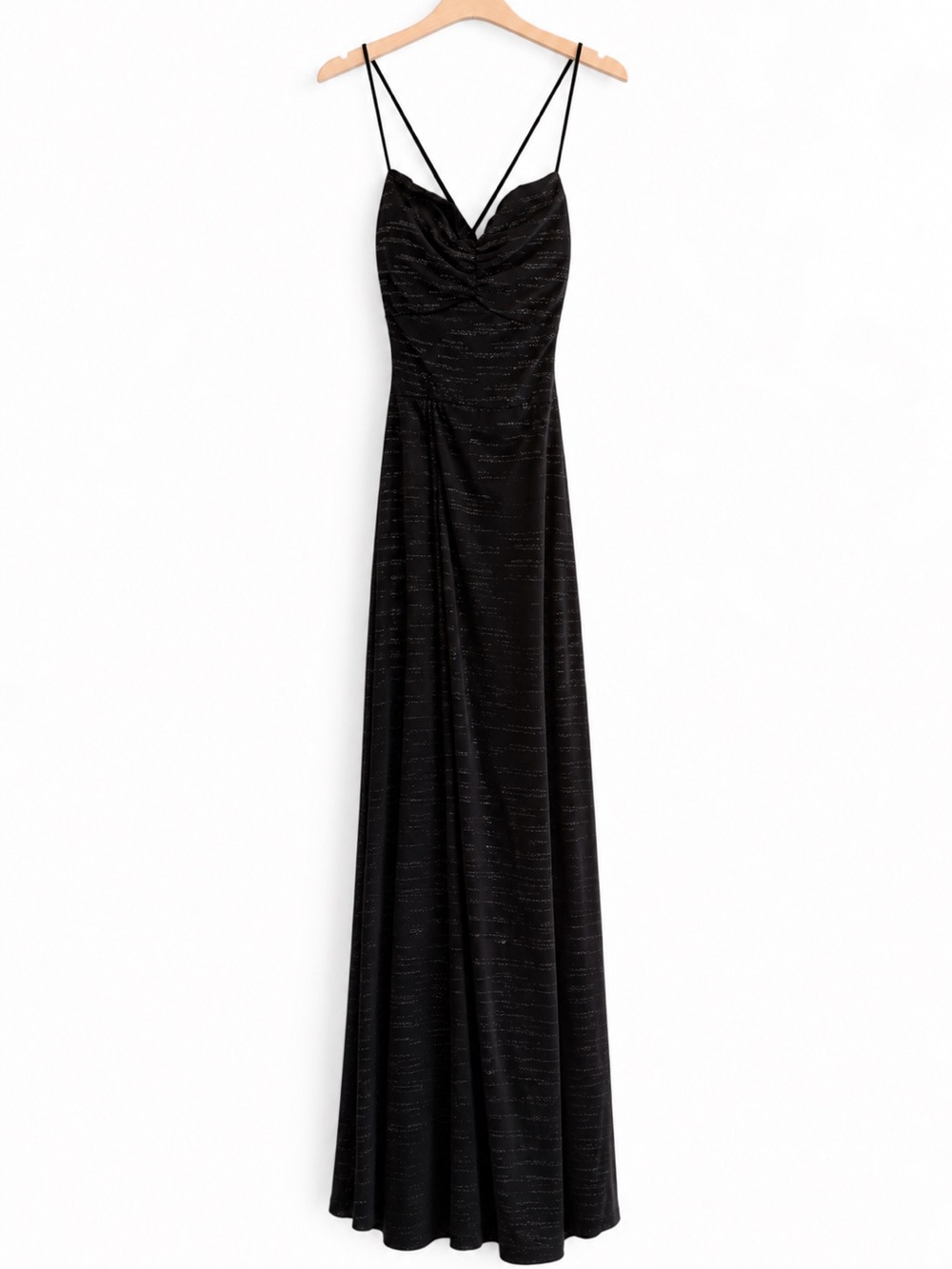 Windsor Black Sparkle Ruched Maxi Slip Dress
